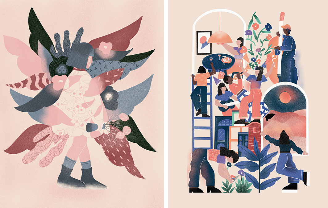 Femme et Garden Party, illustrations de Paquet de trouble.