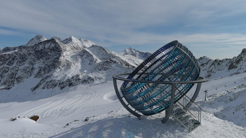 L'oeuvre Our Glacial Perspectives d’Olafur Eliasson, au milieu des Alpes.
